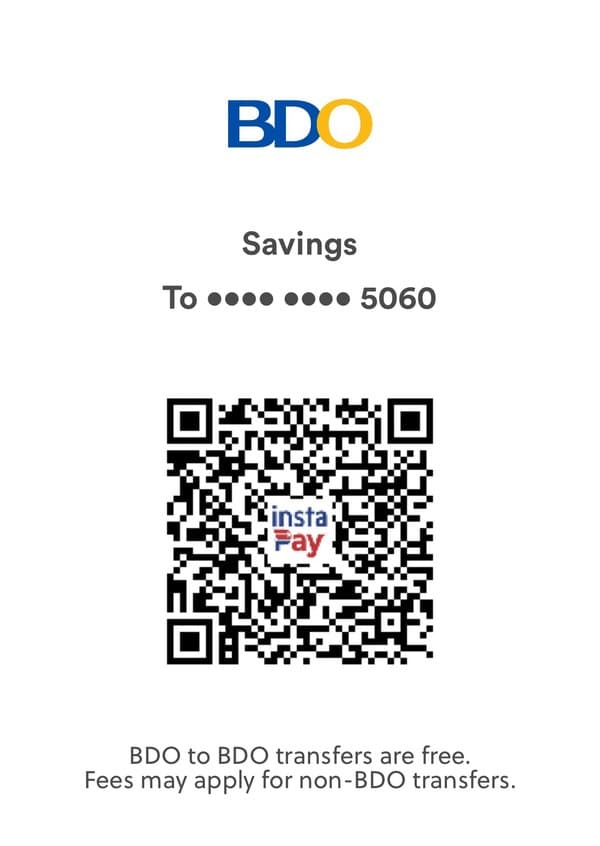 BDO InstaPay QR code for a savings account ending 5060
